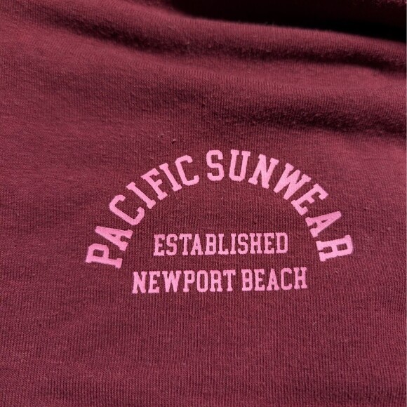 PacSun Newport Beach Cropped Hoodie Medium Red Burgundy Pullover Casual - Picture 2 of 9